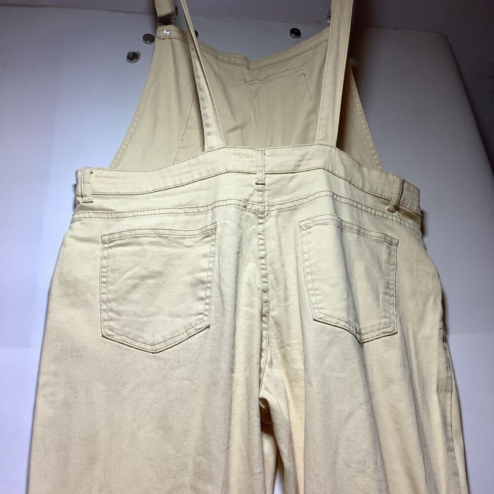 Beige Canvas Cotton Women's Overall Jumpsuit, Sleeveless, Straight Leg, Button - Picture 12 of 16